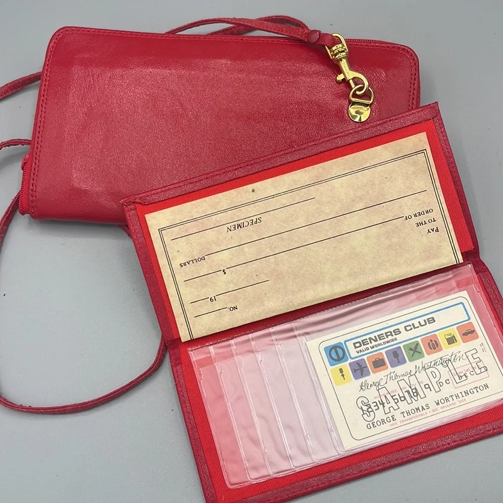 Vintage Red Crossbody Wallet w Extra Billfold Slots Insert Perfect Lipstick Red